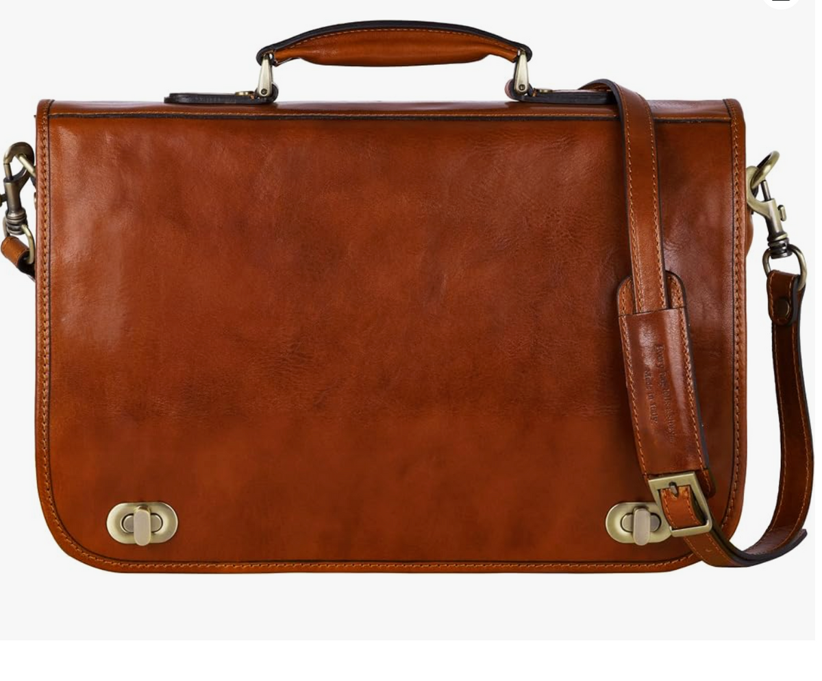 Men's Vintage Genuine Leather Briefcase | Italian Full-Grain Cowhide Laptop Bag | Business Handbag & Crossbody | Premium Gift Box