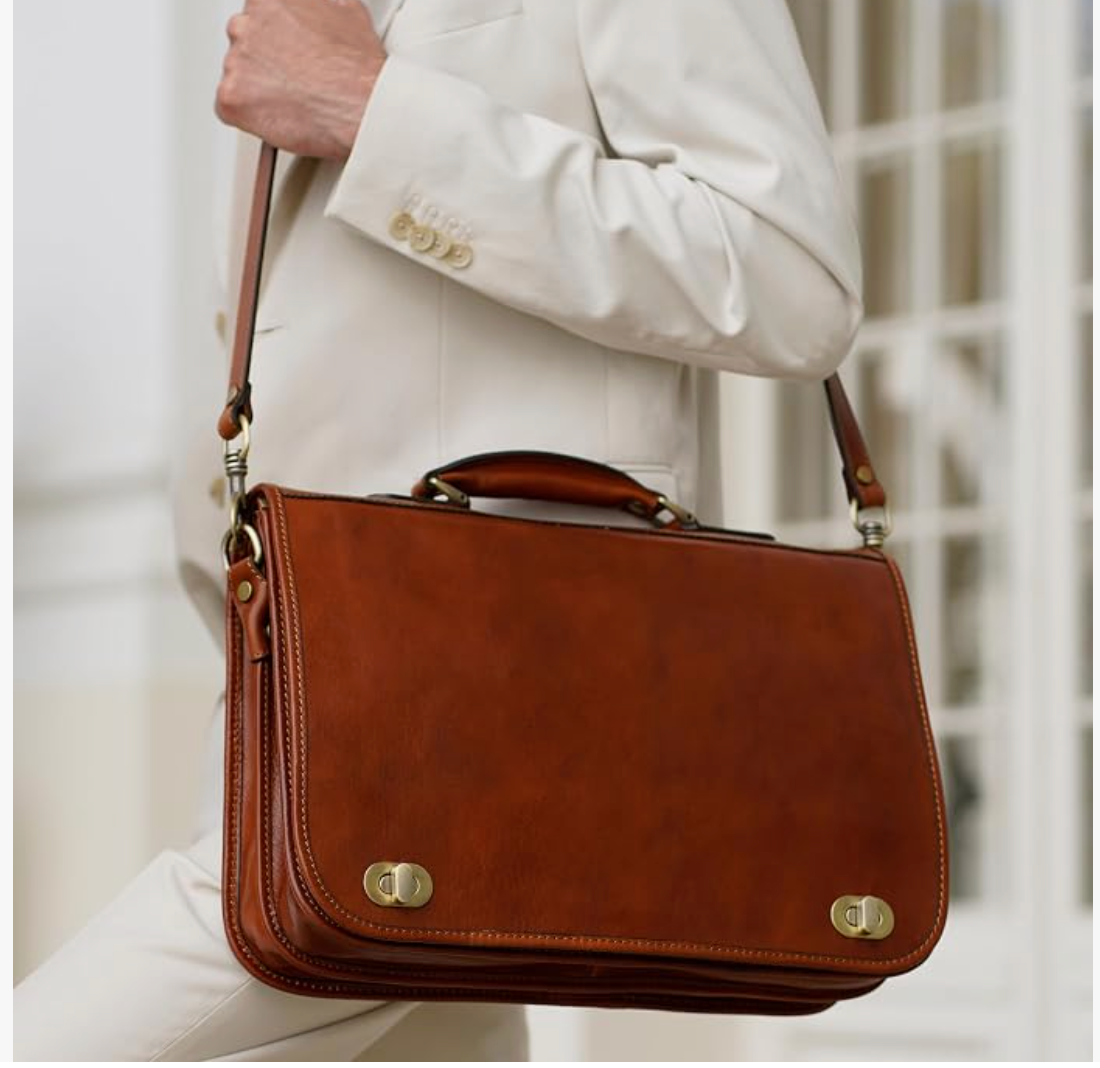 Men's Vintage Genuine Leather Briefcase | Italian Full-Grain Cowhide Laptop Bag | Business Handbag & Crossbody | Premium Gift Box