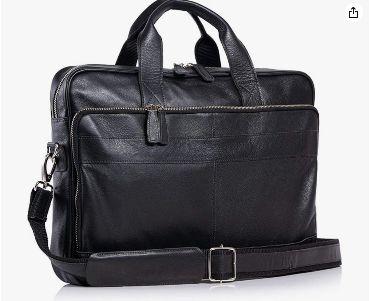 Genuine Leather Briefcase | 16" Laptop Messenger Bag for Men & Women | Office Work Business Shoulder Bag | Adjustable Strap & Laptop Compartment