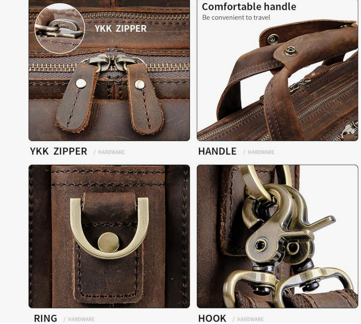 Men's Genuine Leather Briefcase | Business Travel Bag | Fits 15.6" Laptop | 100% Full-Grain Leather | YKK Zipper | 8 Card Slots + 3 Pen Loops | Detachable Shoulder Strap & Luggage Sleeve