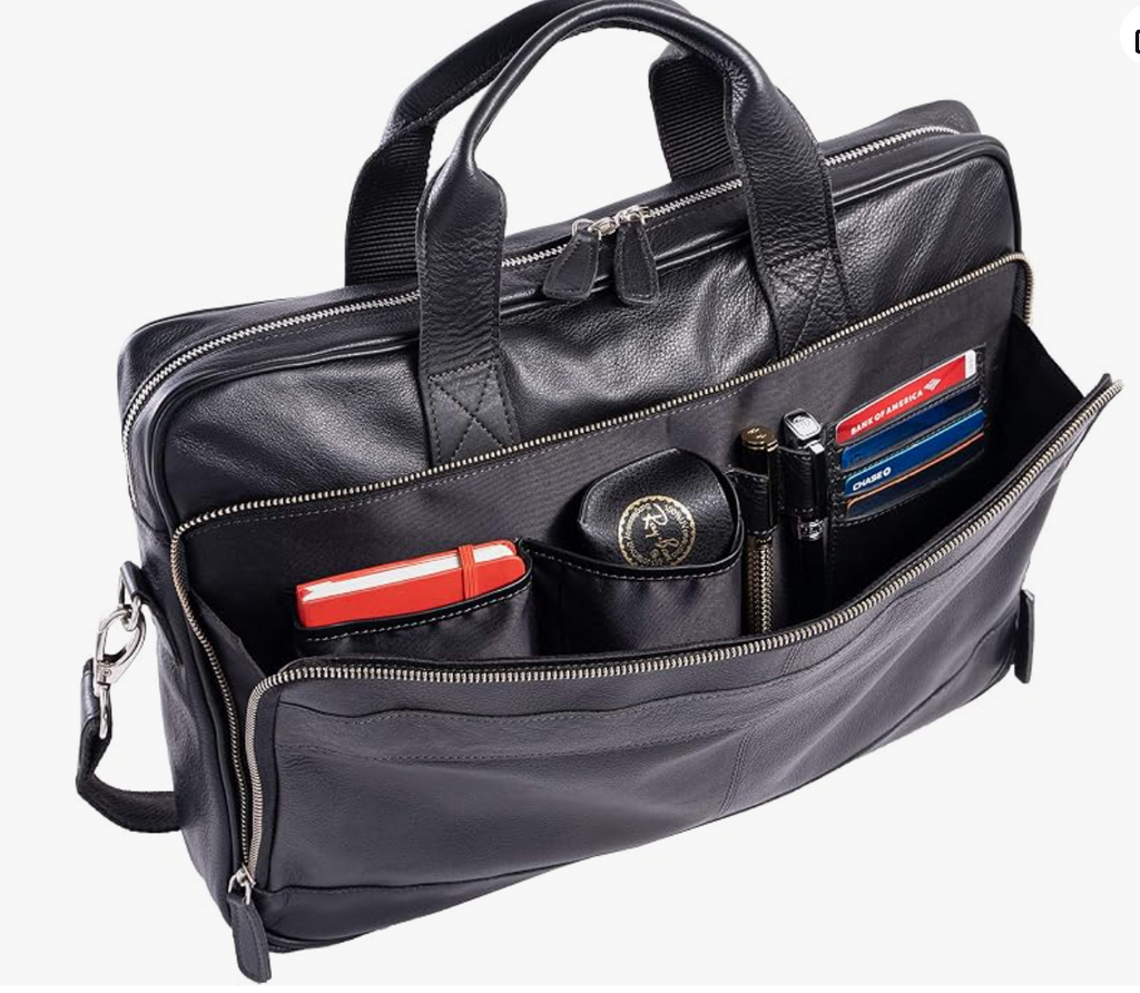 Genuine Leather Briefcase | 16" Laptop Messenger Bag for Men & Women | Office Work Business Shoulder Bag | Adjustable Strap & Laptop Compartment