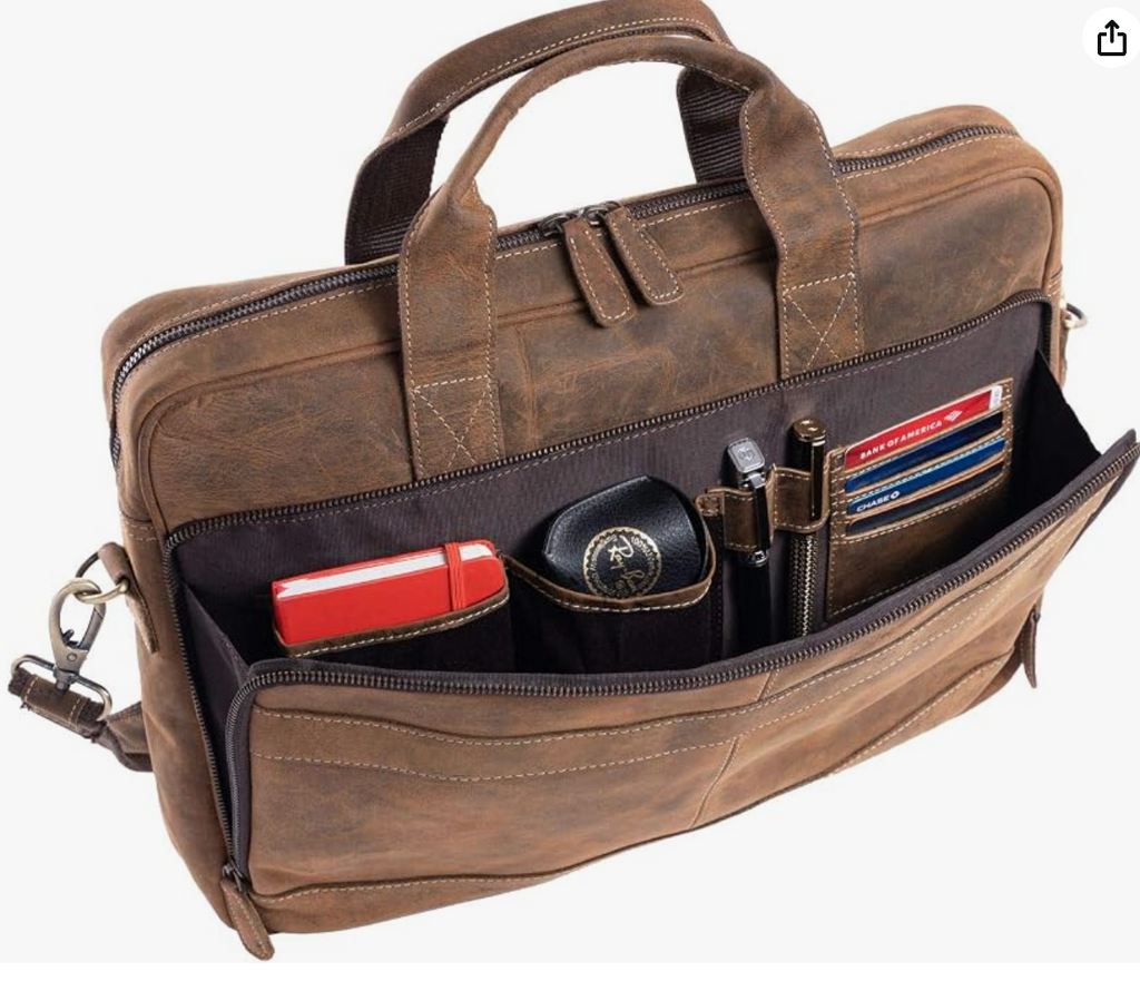 Genuine Leather Briefcase | 16" Laptop Messenger Bag for Men & Women