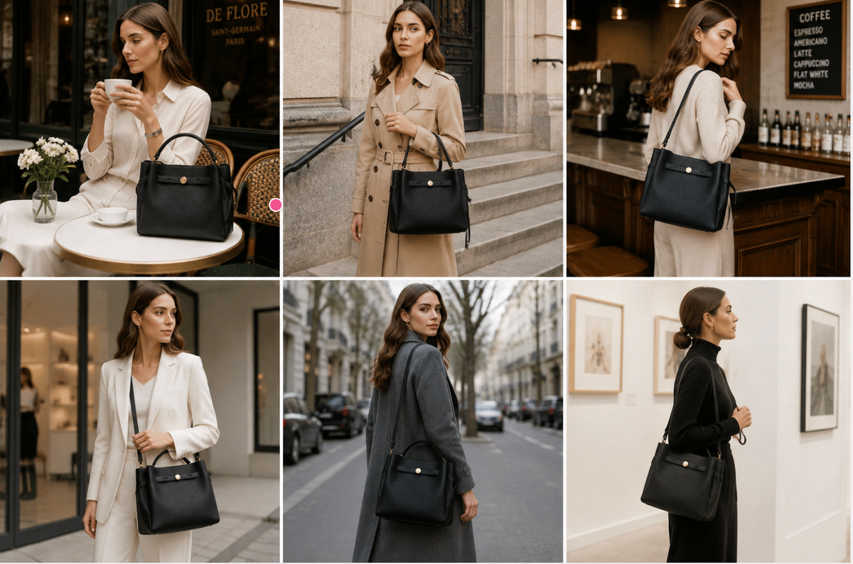 Women's Genuine Leather Structured Tote Bag – Large Capacity Top Handle Shoulder Bag