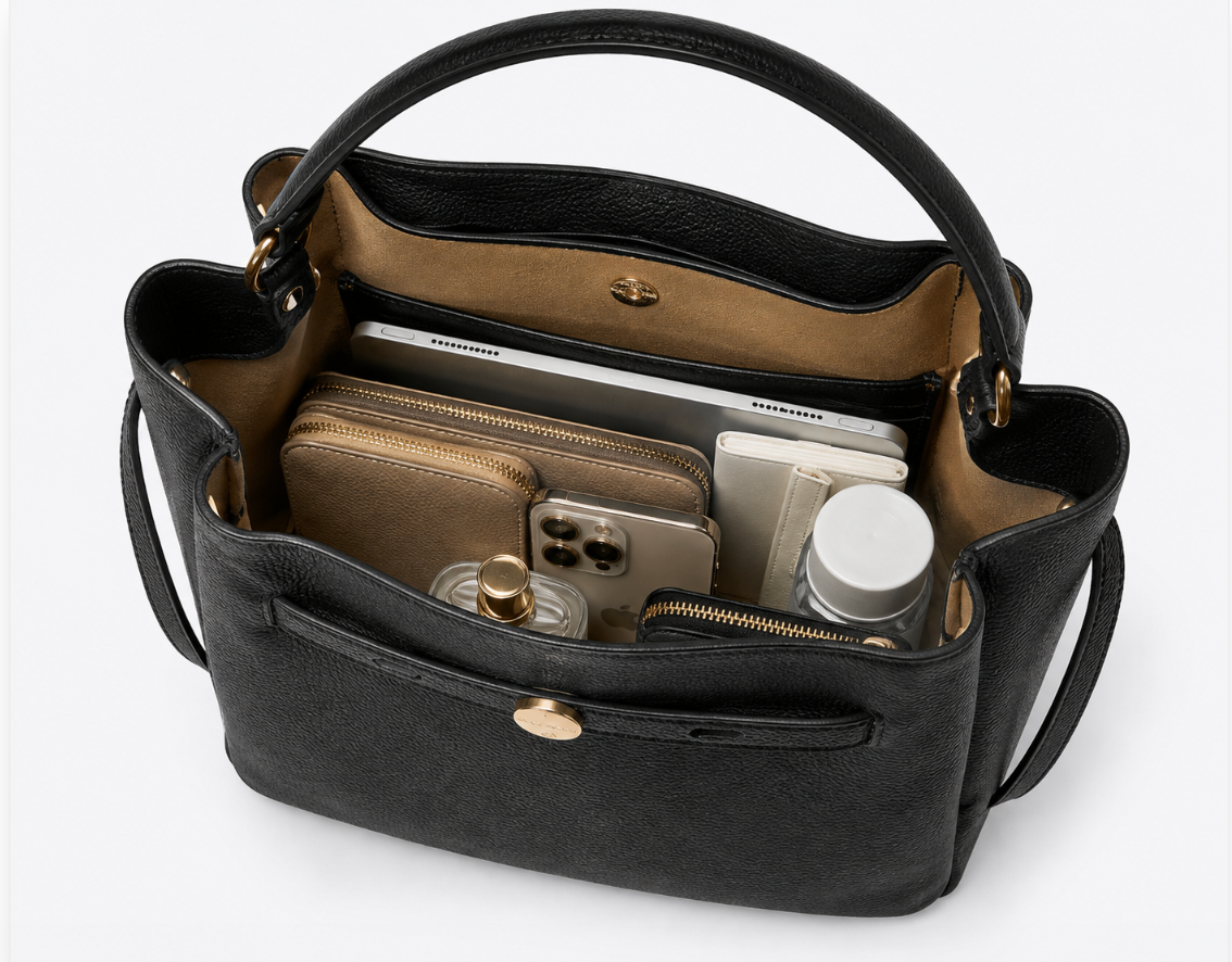 Women's Genuine Leather Structured Tote Bag – Large Capacity Top Handle Shoulder Bag