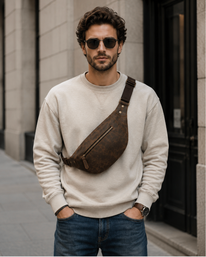 Men’s Vintage Leather Sling Bag – Stylish Crossbody Chest Bag for Everyday Use