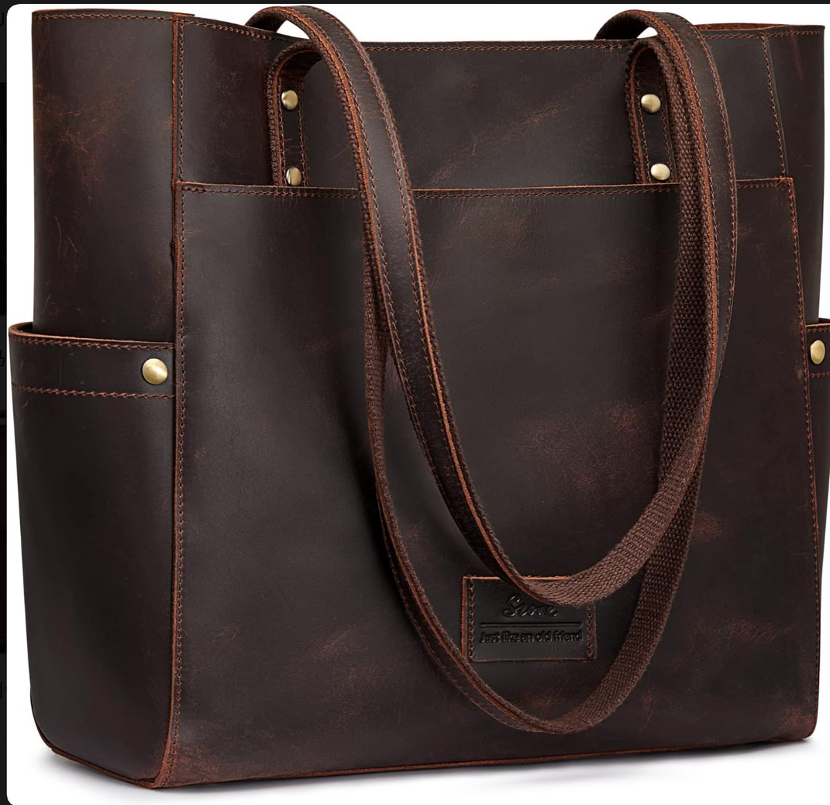 Vintage Dark Brown Genuine Leather Large Capacity Tote Bag