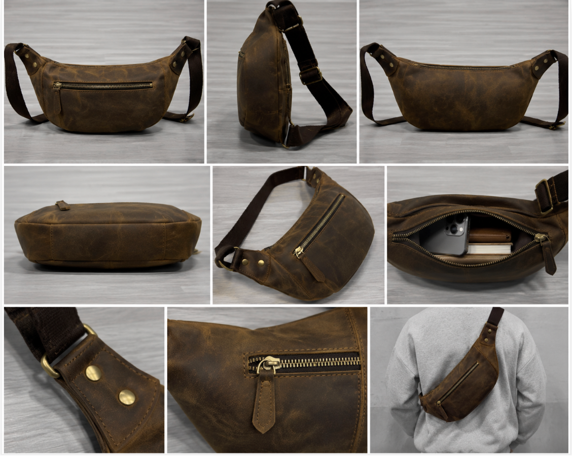 Men’s Vintage Leather Sling Bag – Stylish Crossbody Chest Bag for Everyday Use