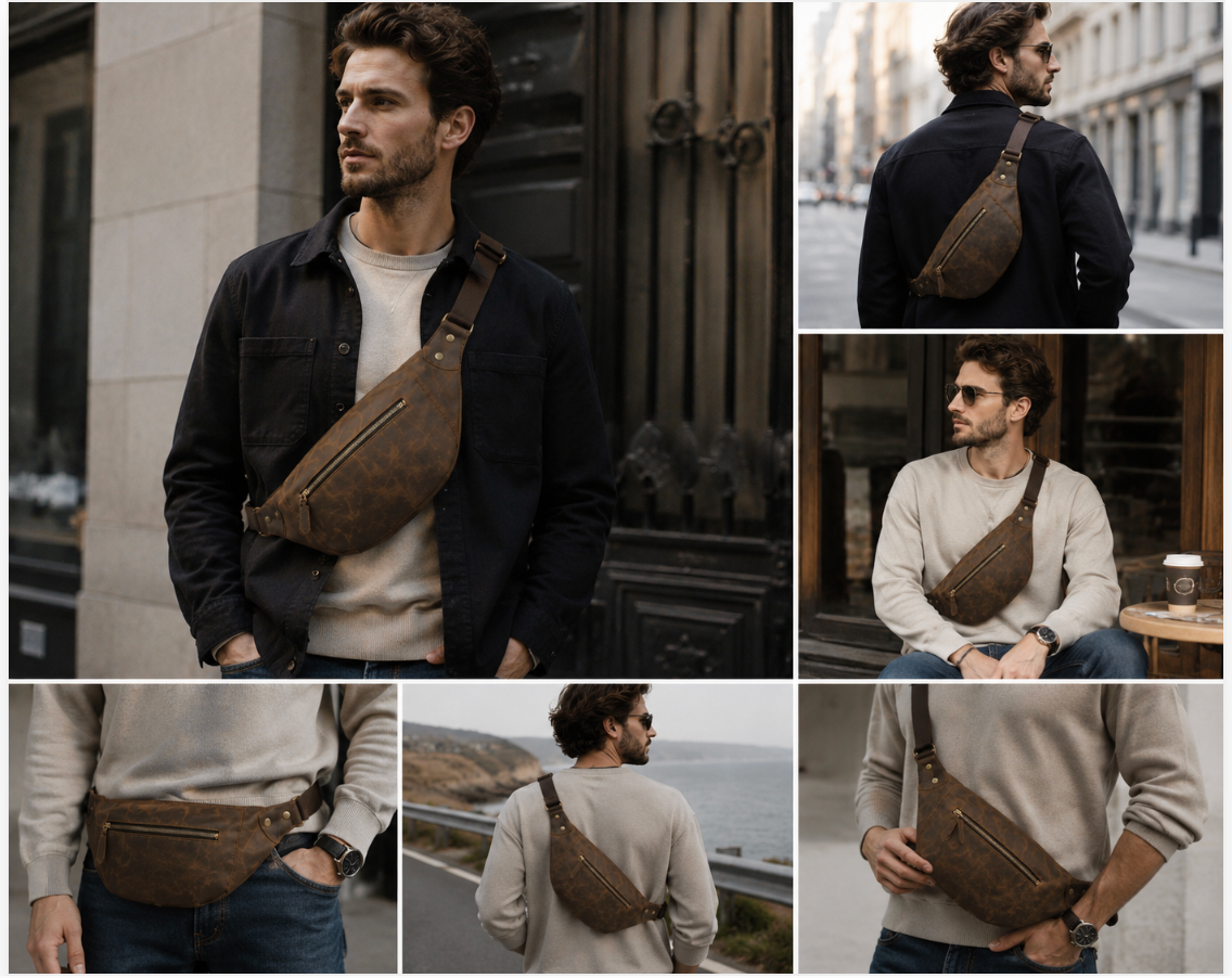 Men’s Vintage Leather Sling Bag – Stylish Crossbody Chest Bag for Everyday Use