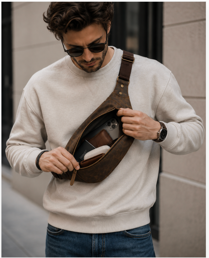 Men’s Vintage Leather Sling Bag – Stylish Crossbody Chest Bag for Everyday Use