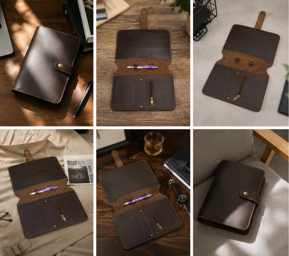 Custom Leather Portfolio Organizer – A5 Notebook & Bible Cover | OEM / ODM Manufacturer