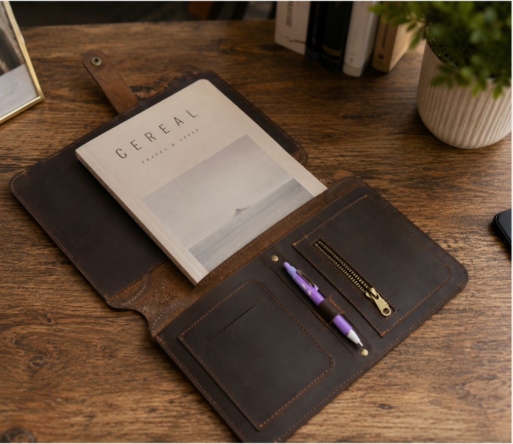 Custom Leather Portfolio Organizer – A5 Notebook & Bible Cover | OEM / ODM Manufacturer