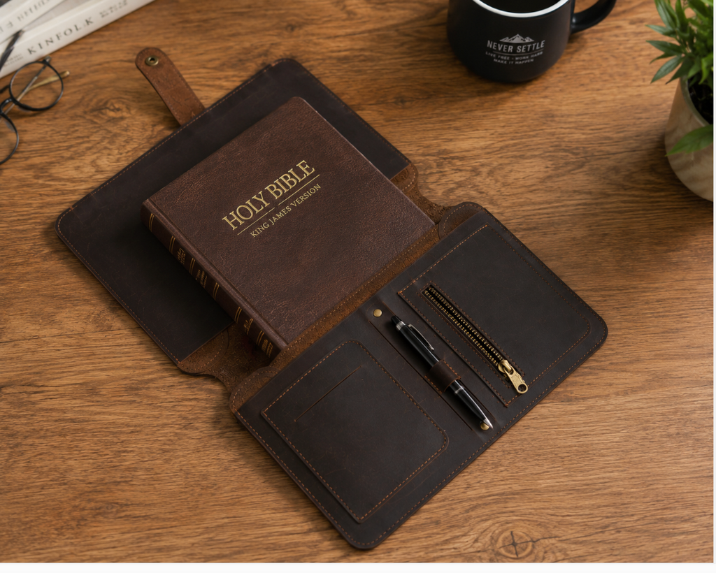 Custom Leather Portfolio Organizer – A5 Notebook & Bible Cover | OEM / ODM Manufacturer