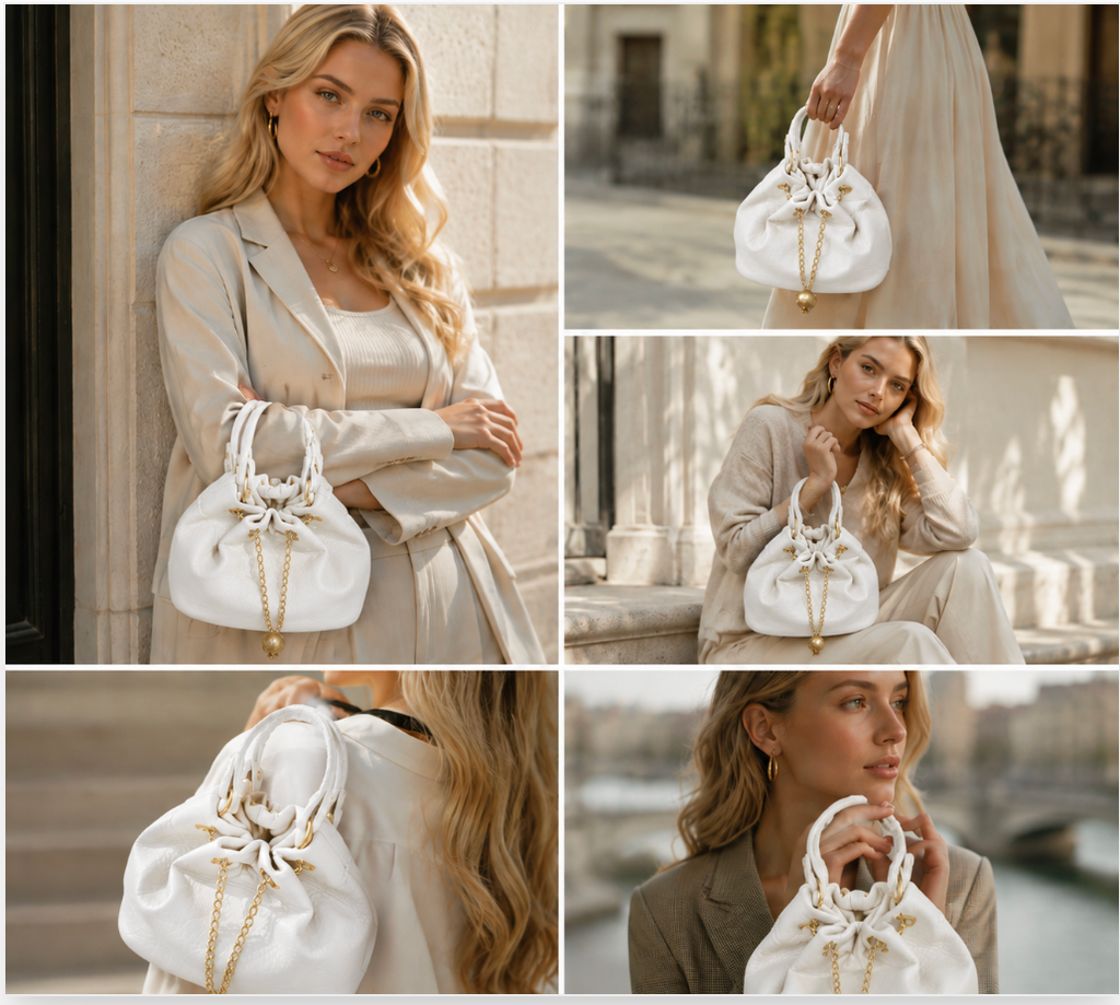 Elegant Genuine Leather Ruched Shoulder Bag