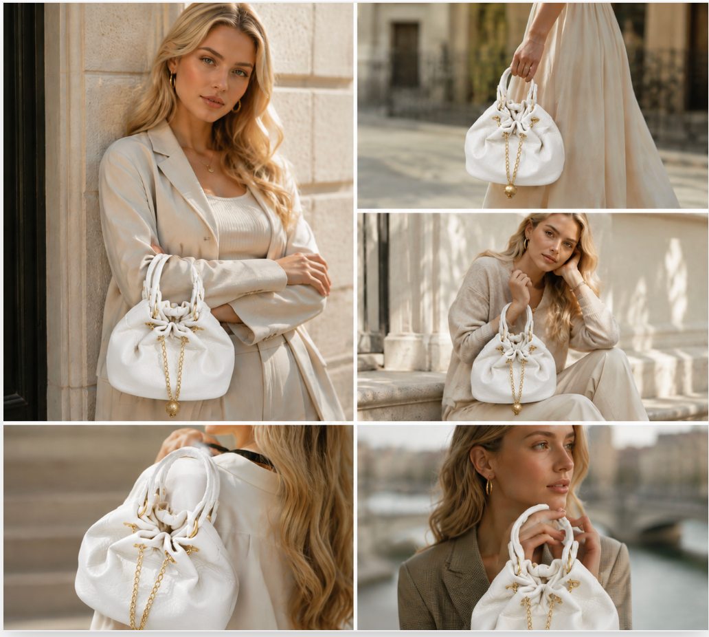 Elegant Genuine Leather Ruched Shoulder Bag