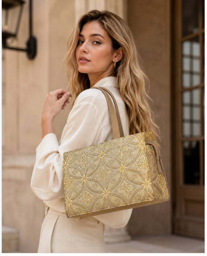 Premium Gold Embroidered Women’s Tote Bag – Elegant Fashion Handbag | OEM & ODM Available