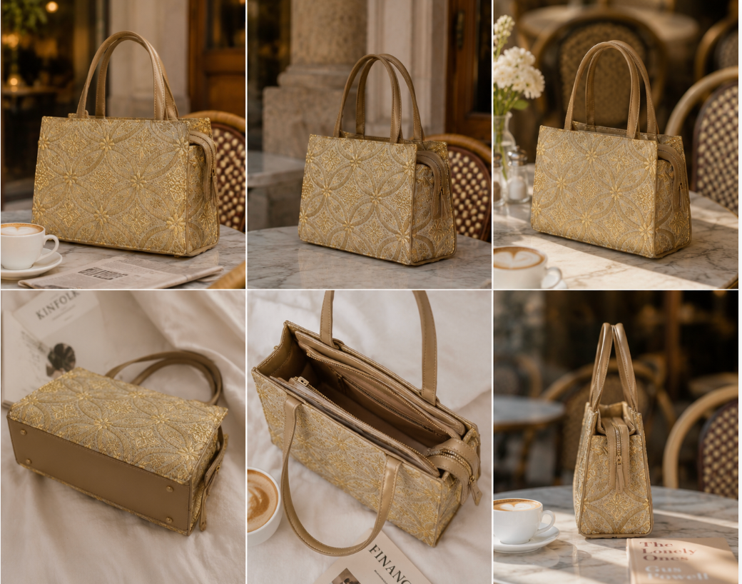 Premium Gold Embroidered Women’s Tote Bag – Elegant Fashion Handbag | OEM & ODM Available
