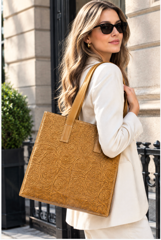 Luxury Embossed Floral Tote Bag – Elegant Everyday Carry