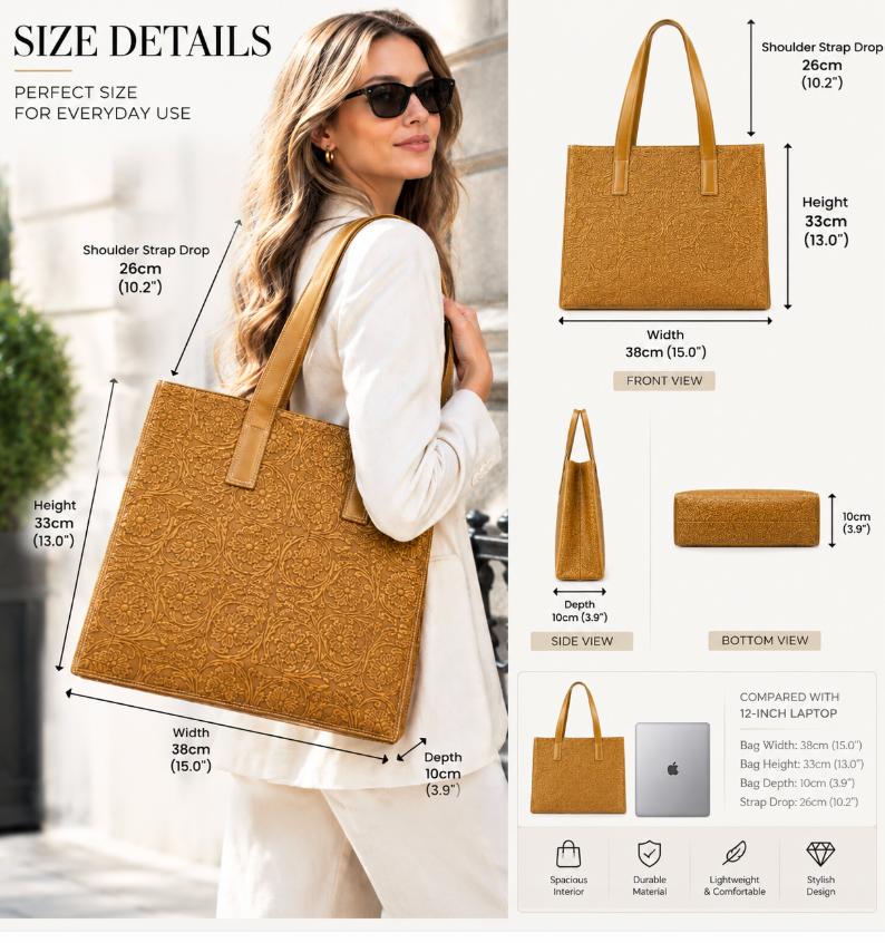 Luxury Embossed Floral Tote Bag – Elegant Everyday Carry