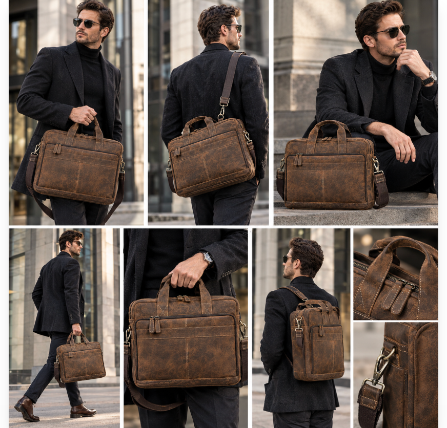 Genuine Leather Briefcase | 16" Laptop Messenger Bag for Men & Women
