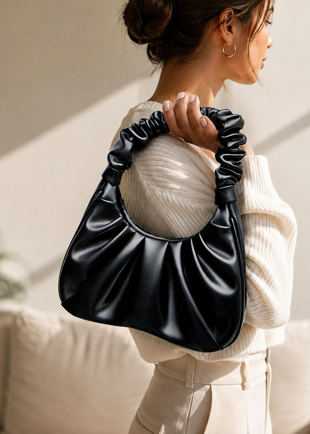 Ruched Leather Hobo Bag for Women | Premium Factory Direct
