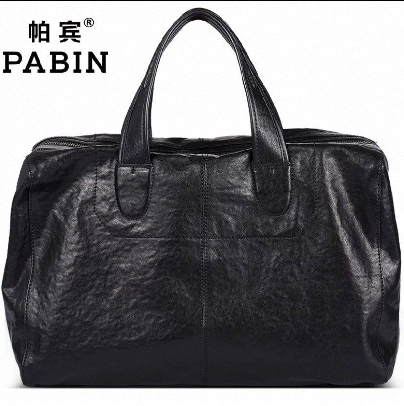 Pabin Men's Genuine Leather Large Capacity Travel Tote Bag | Full-Grain Cowhide Shoulder & Crossbody Bag
