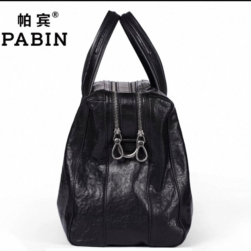 Pabin Men's Genuine Leather Large Capacity Travel Tote Bag | Full-Grain Cowhide Shoulder & Crossbody Bag