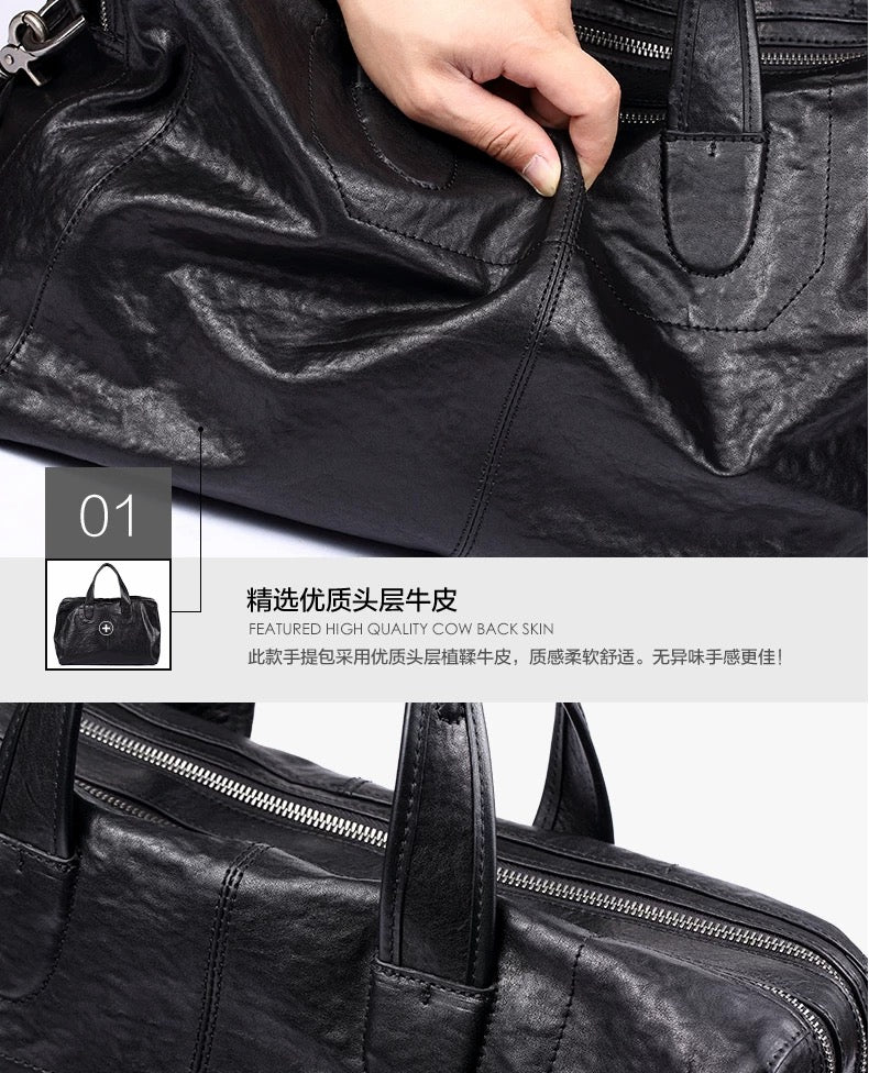 Pabin Men's Genuine Leather Large Capacity Travel Tote Bag | Full-Grain Cowhide Shoulder & Crossbody Bag